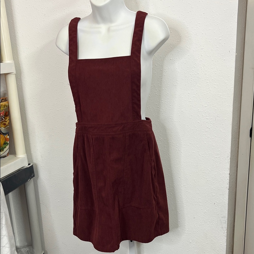 Lulu's Burgundy Corduroy Backless Pinafore Dress